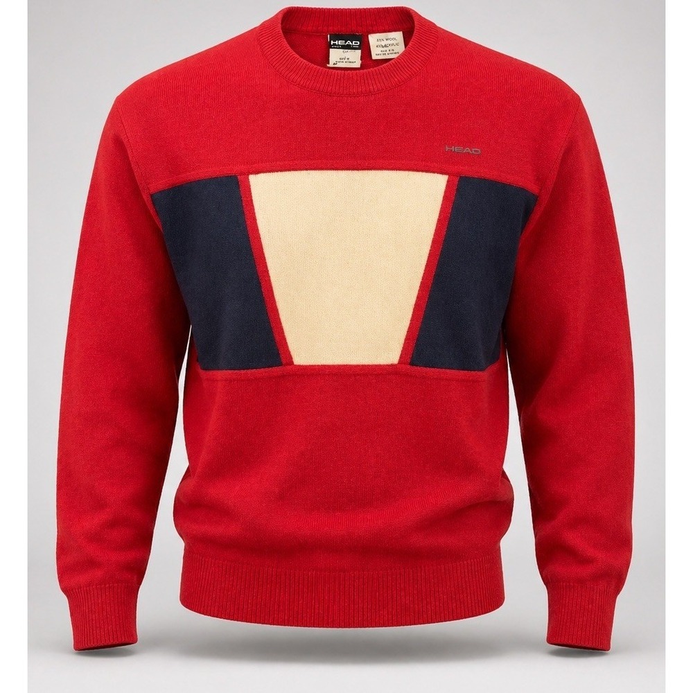 Vintage HEAD Sportswear Men M 80s Wool Sweater Red Colorblock Ski Made Hong Kong